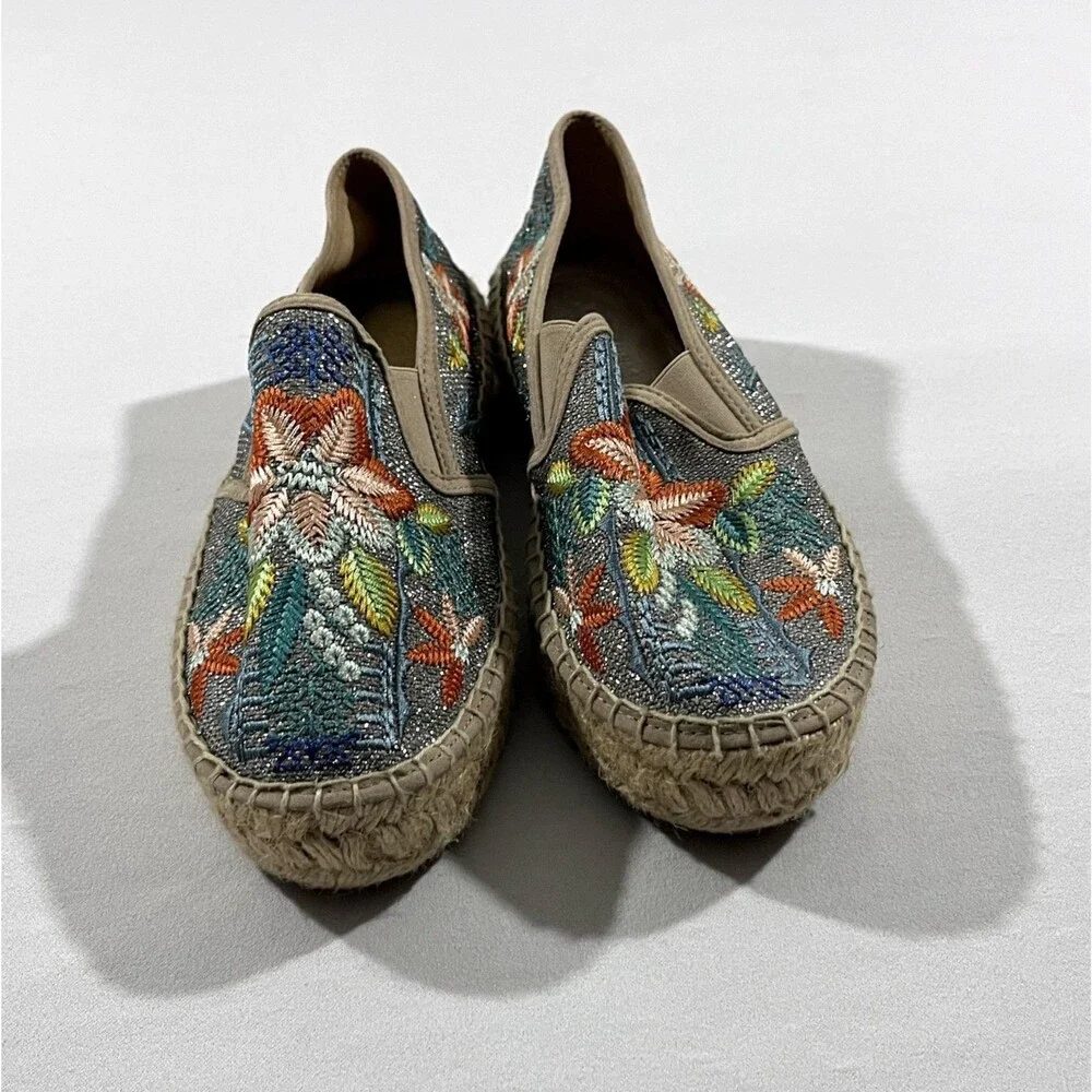 Johnny Was Metallic Floral Embroidered Elysia Espadrilles Platform Shoes Sz 38